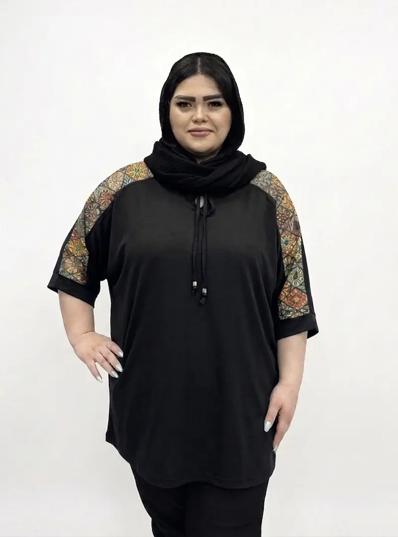 تونیک آستین کوتاه سایز بزرگ زنانه مدل خرجکار سنتی